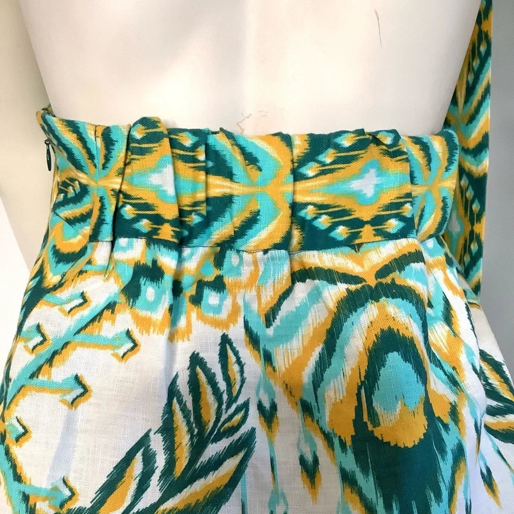 FARM RIO Blue/Greens & Cream Beads Tropical Tapestry Linen Halter Maxi Sundress - Picture 13 of 16